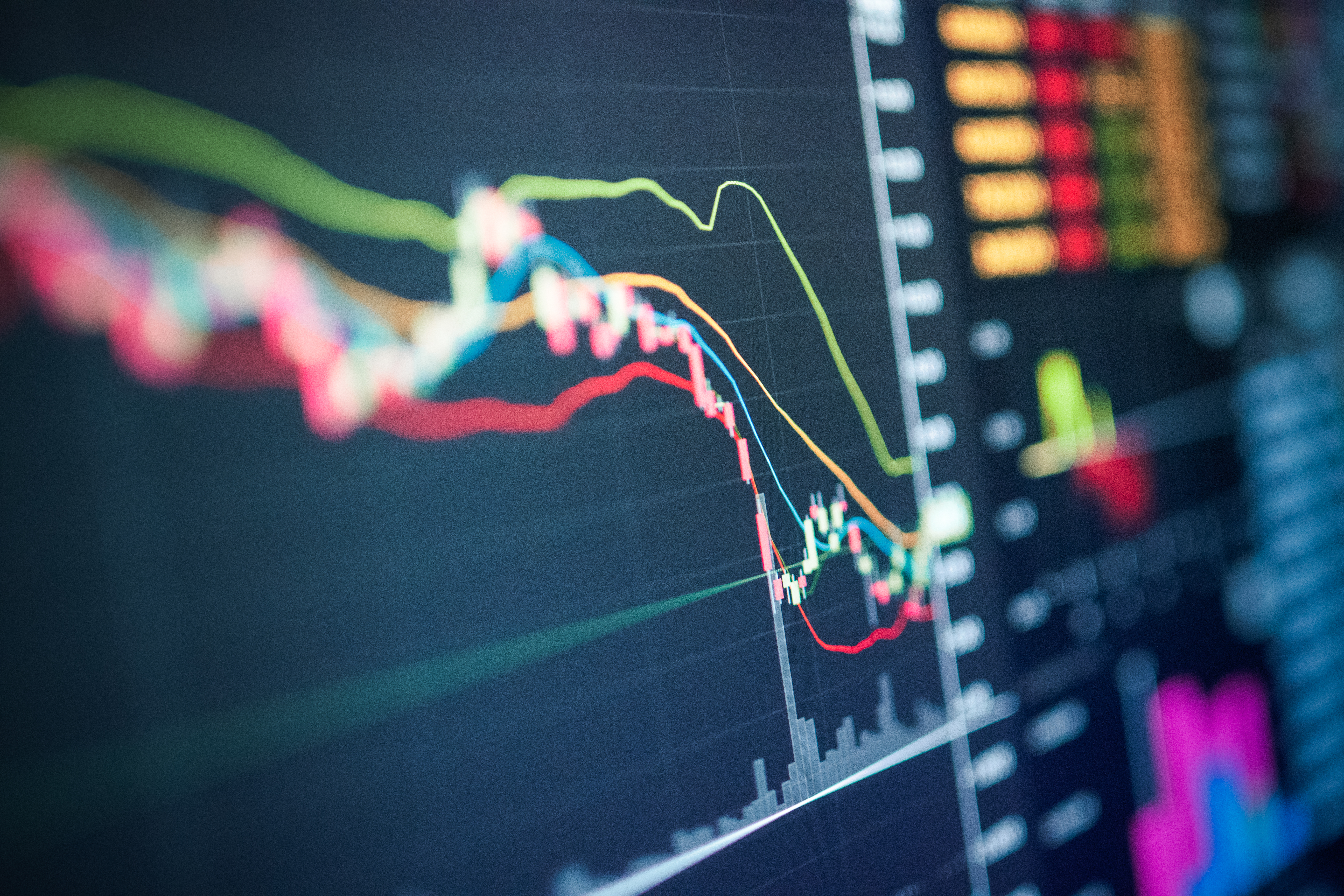 data charts on the monitor screen