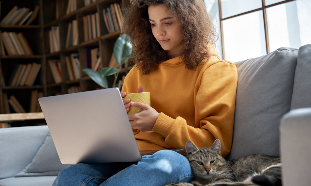 woman on her laptop talking to a provider