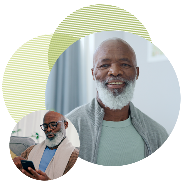 Patient smiling, holding his phone