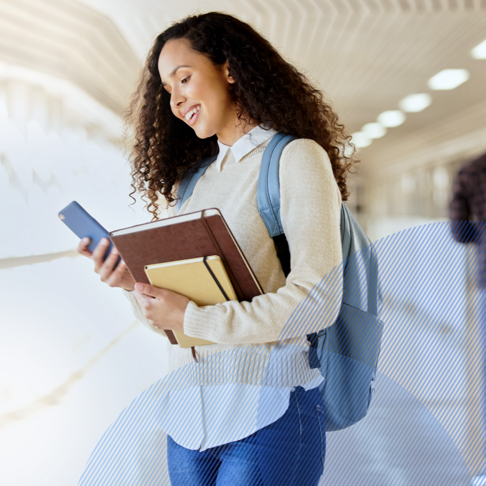 student with the phone