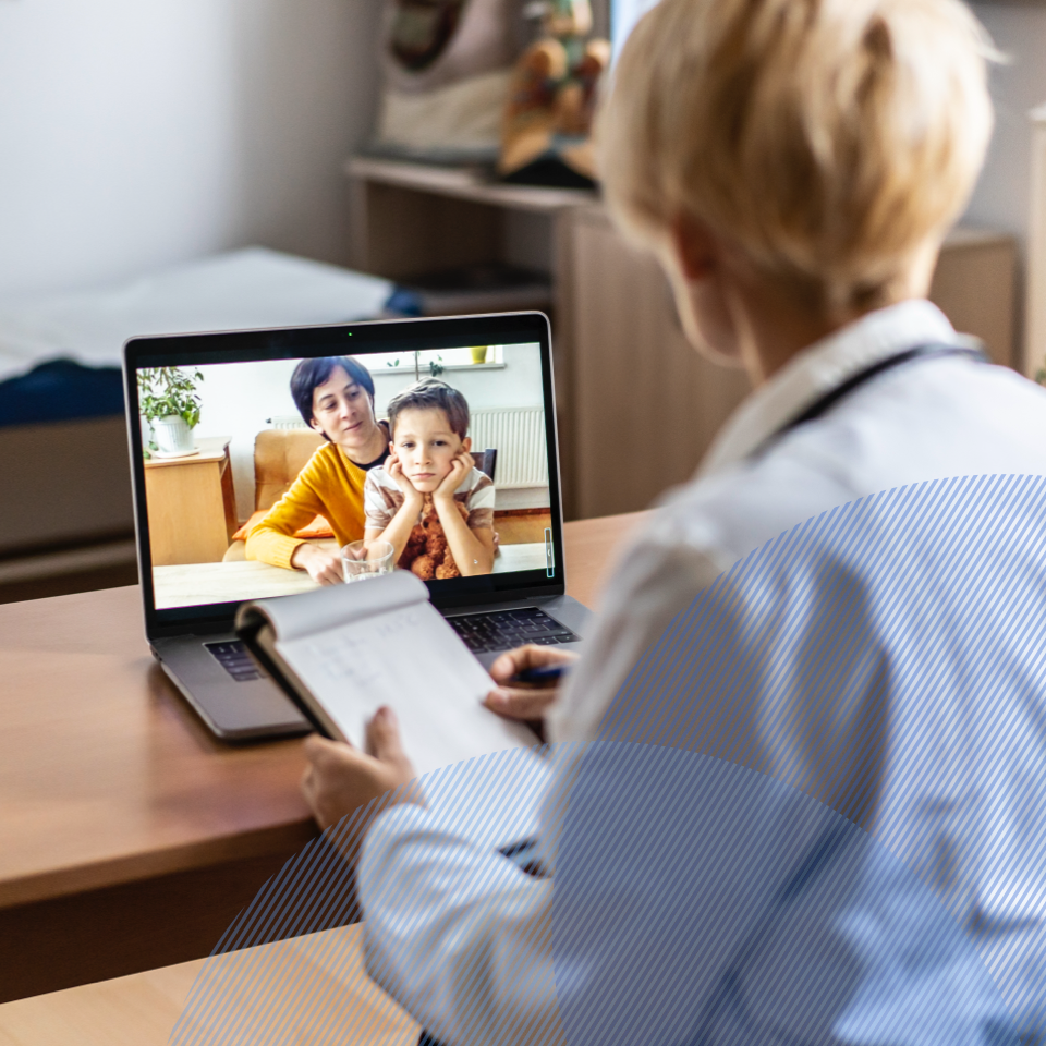 Provider talking to a family online